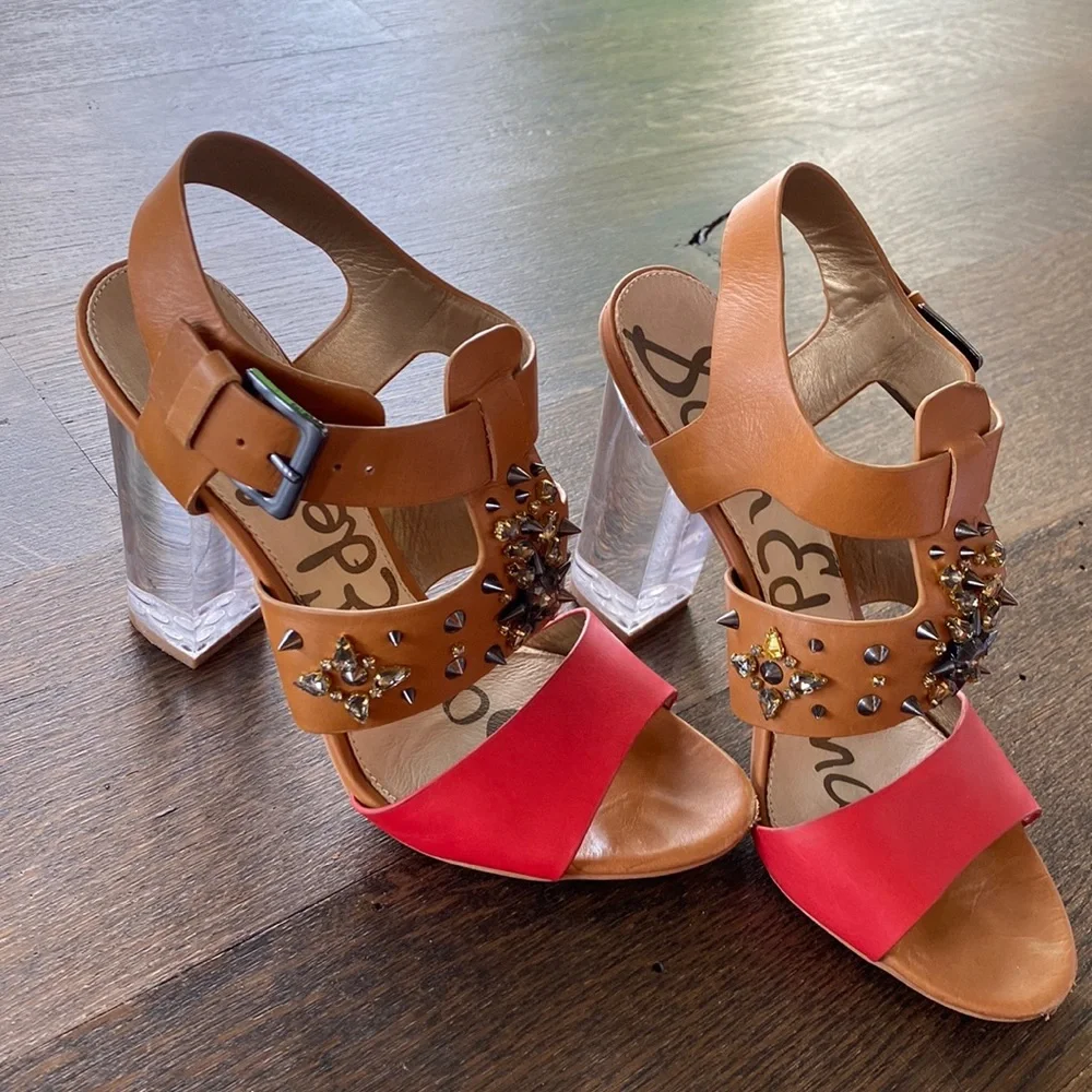 Sam Edelman Yara Lucite Heels Spiked Jeweled - Picture 2 of 6